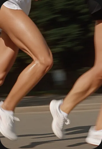 Pernas de uma corredora em movimento durante um treino na rua